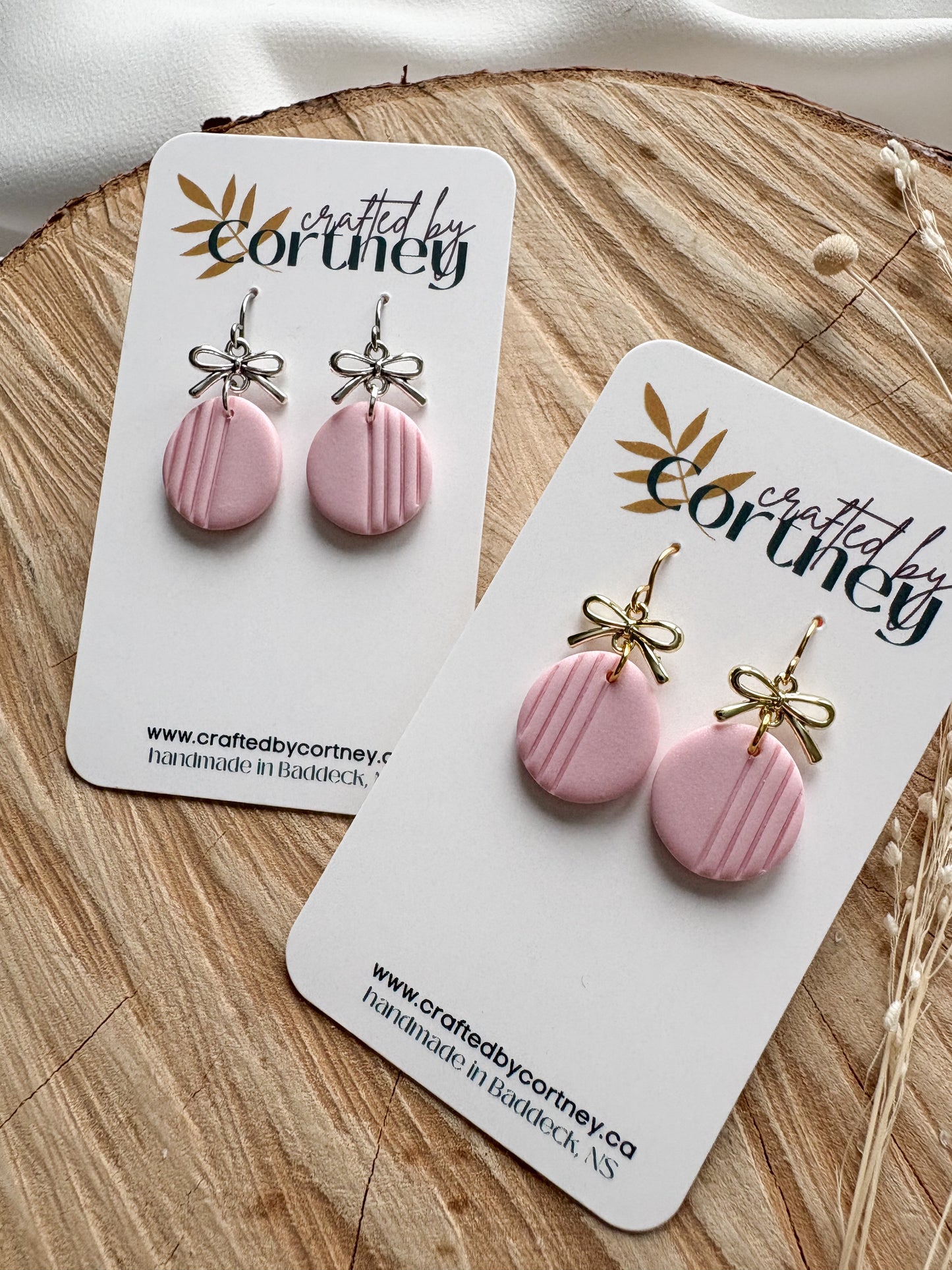 Textured drops w/bow - Pink