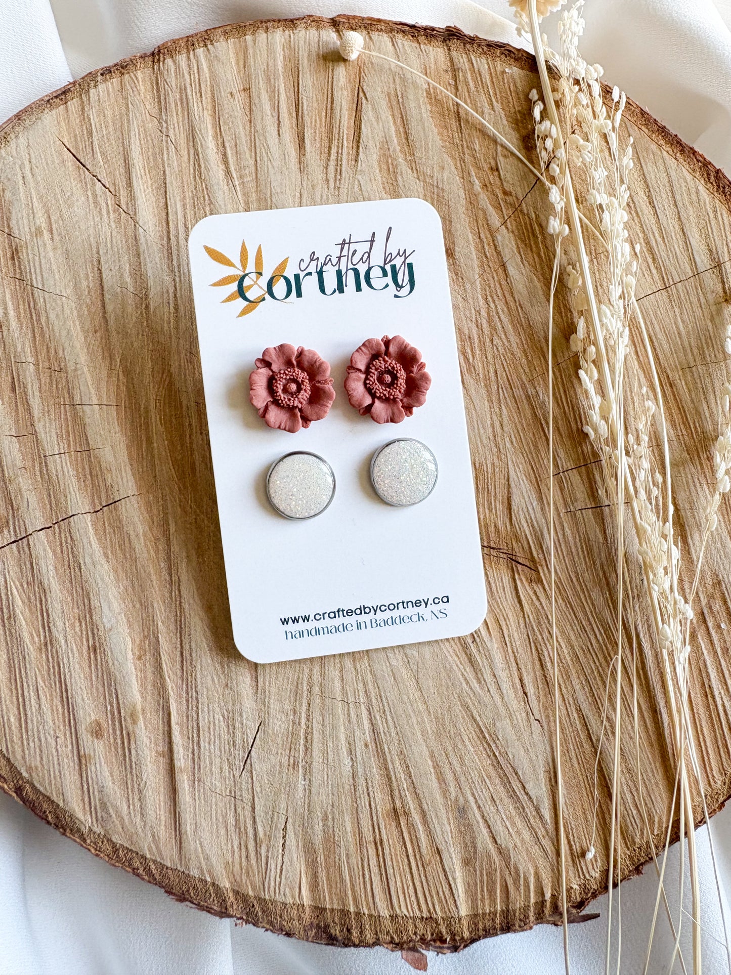 Peony & Glitter Stud Duos