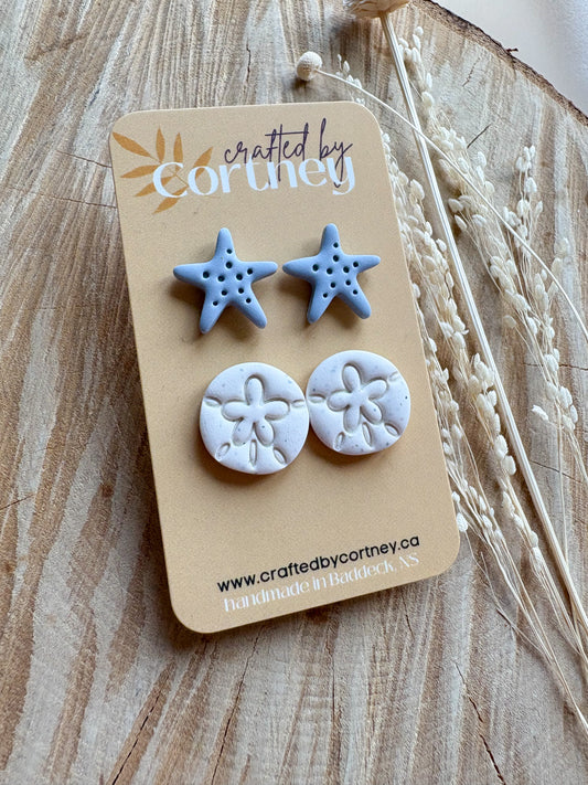 Sand dollar & Starfish stud duo