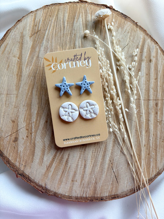 Sand dollar & Starfish stud duo