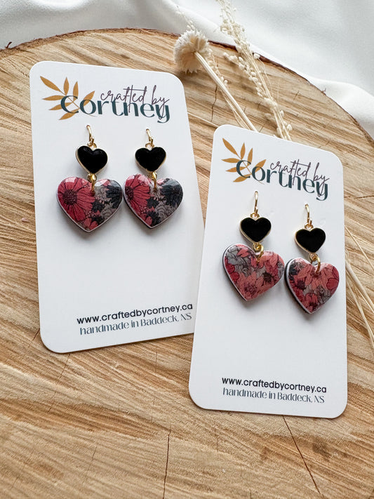 Black floral double hearts