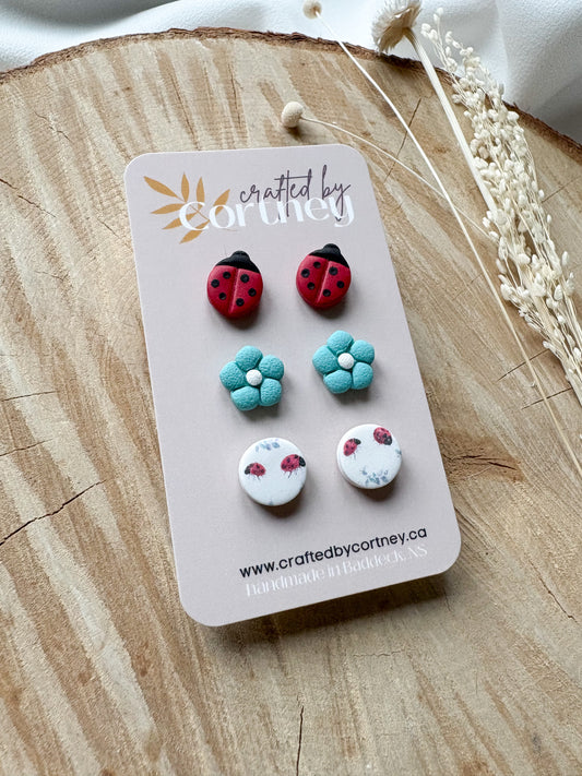 Lady bug Stud Trio