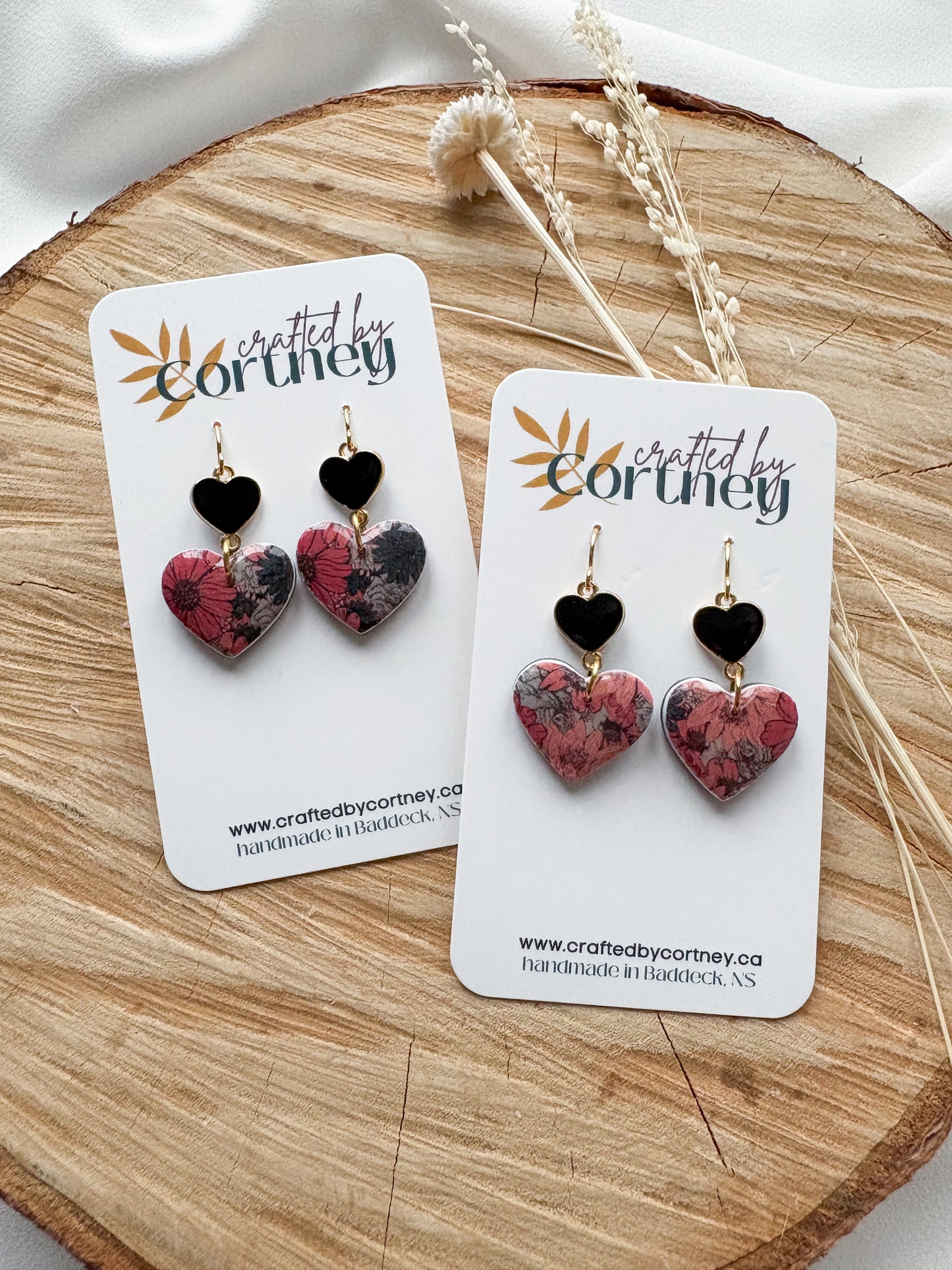 Black floral double hearts