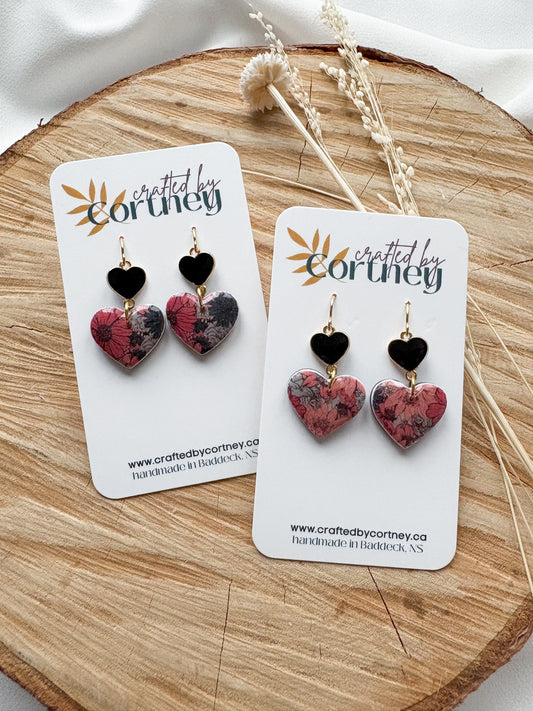 Black floral double hearts