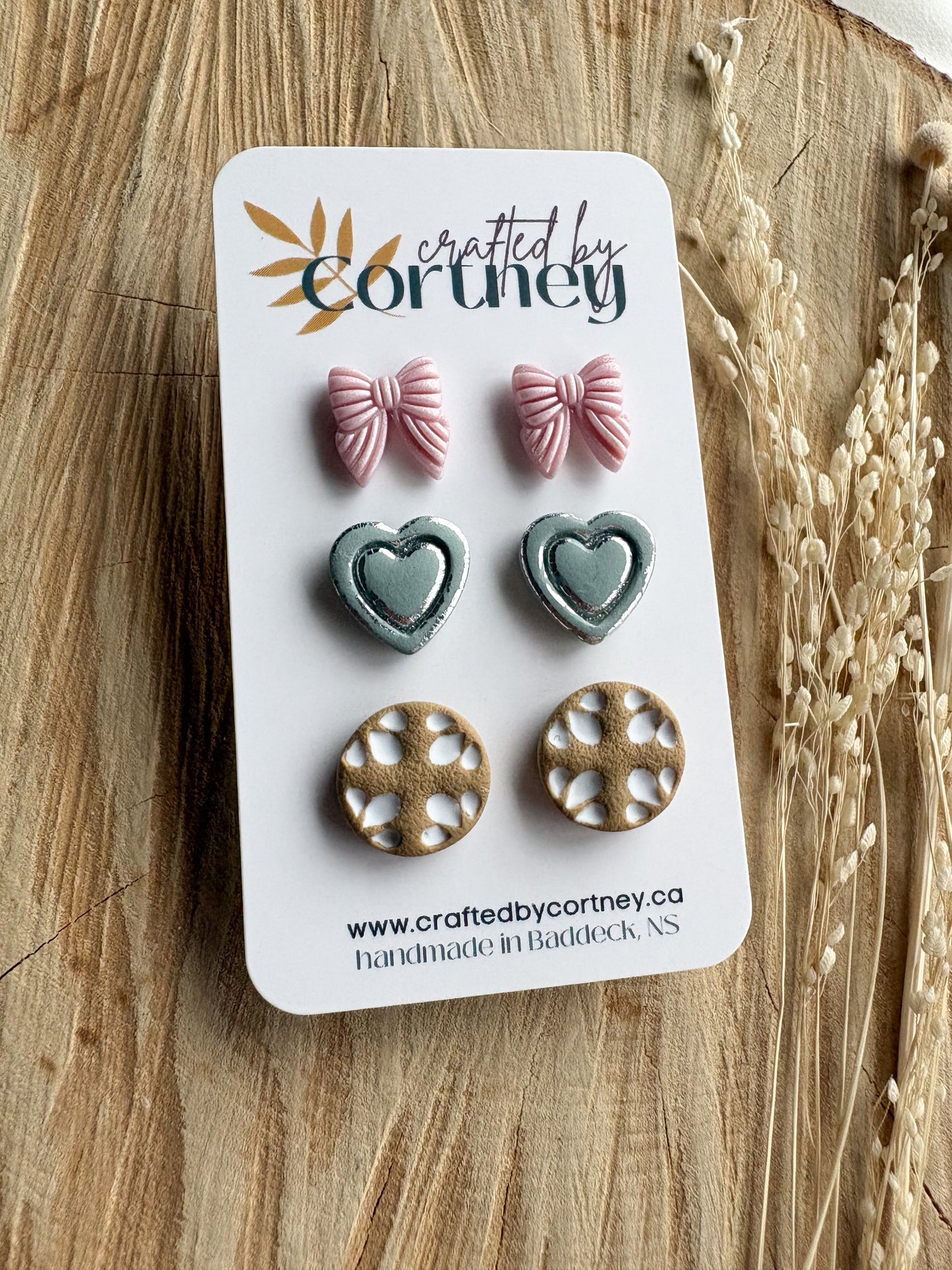 Bow & Heart Stud Trio