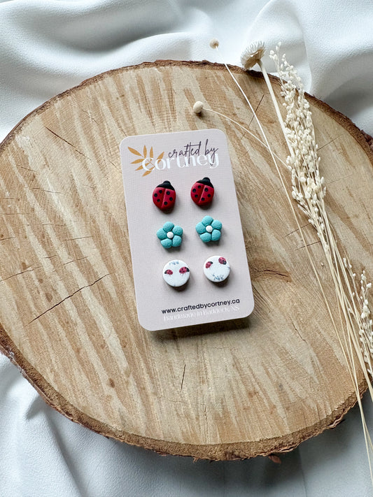 Lady bug Stud Trio