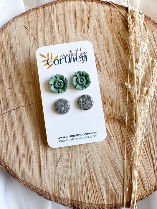 Peony & Glitter Stud Duos