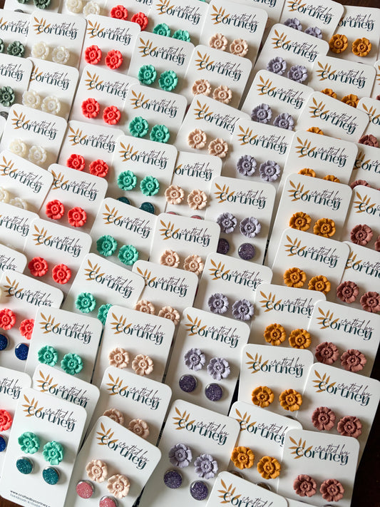 Peony & Glitter Stud Duos