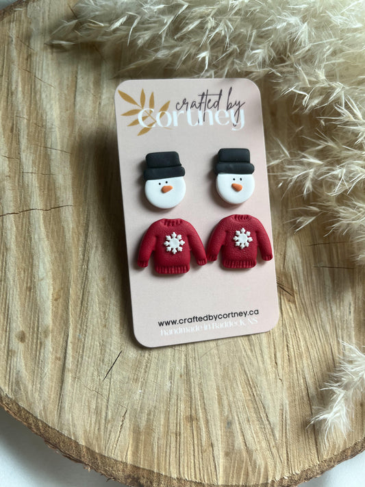 Snowman + Sweater Stud Duo